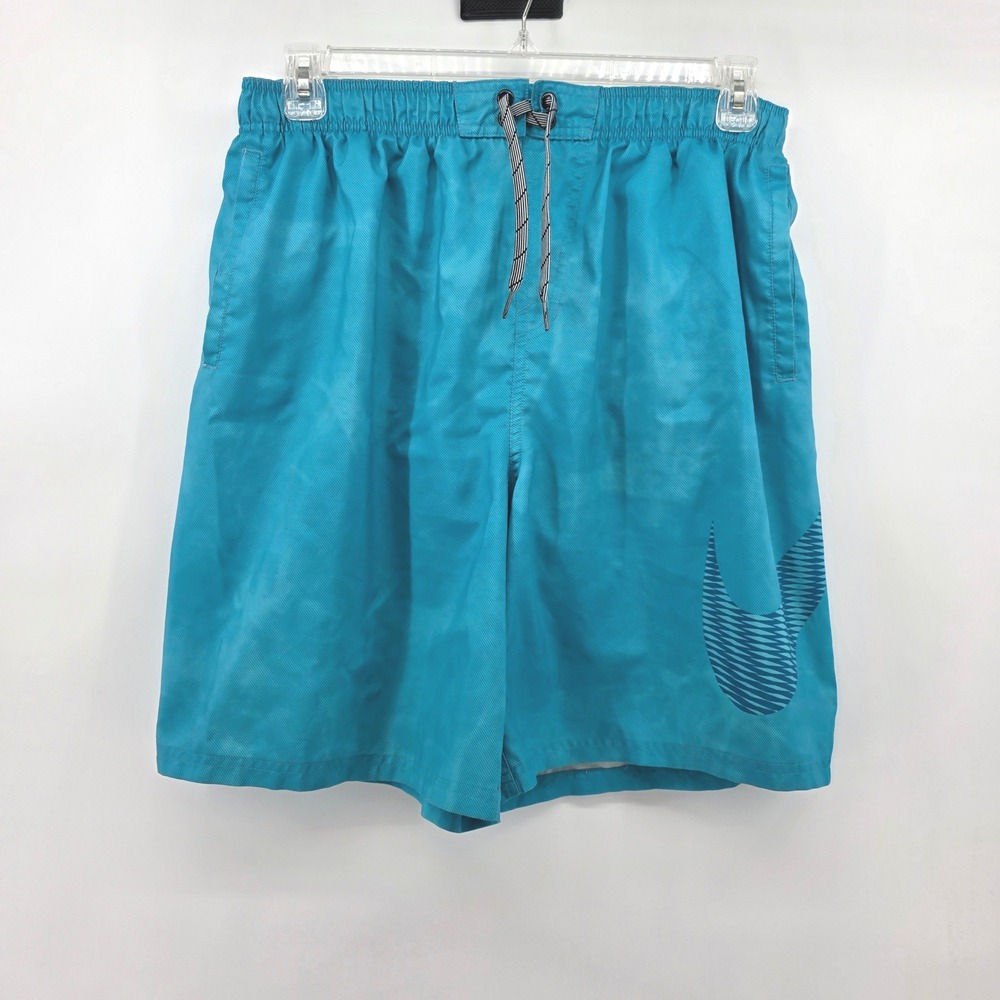 Nike Mens XL Volley Teal Blue Swim Trunks Board Shorts Lined Graphic Swoosh